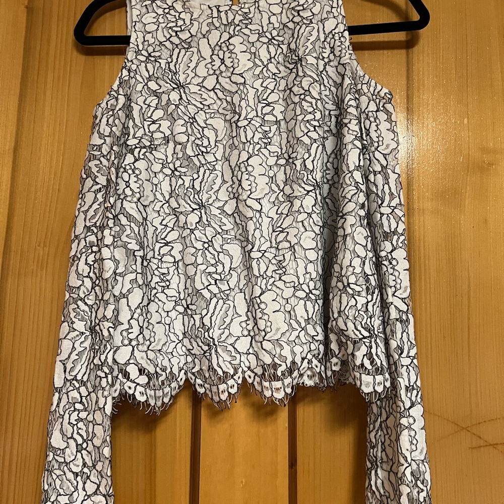 BKE White and Black Lace Blouse